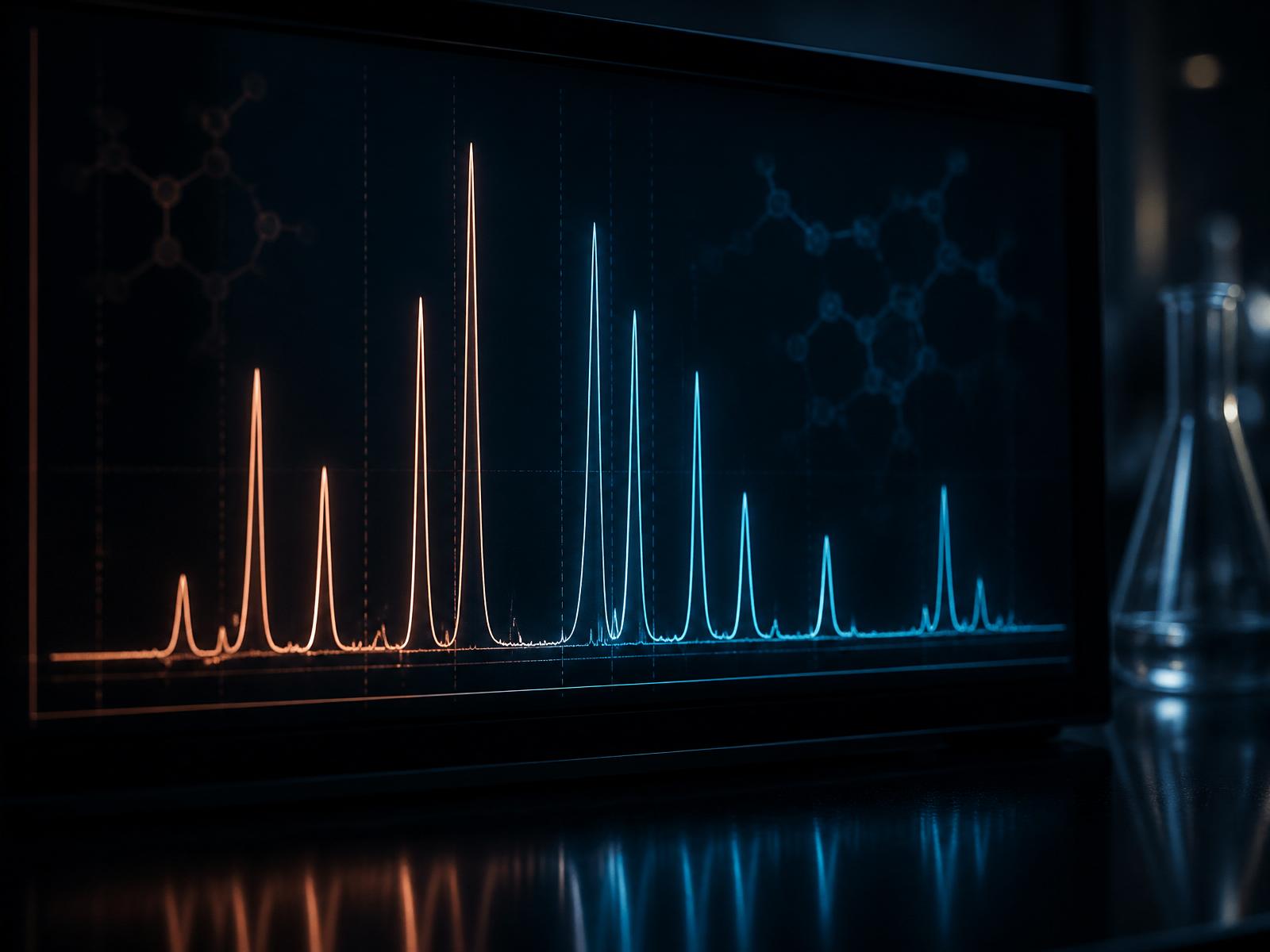 HPLC chromatogram on a lab monitor
